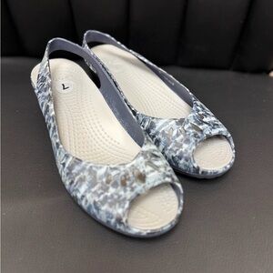 CROCS Women's Blue Peep-Toe Short Wedges